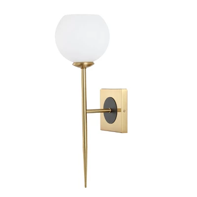 JONATHAN Y Sylvie 6" 1-Light Brass Gold & White Iron LED Wall Sconce 7 JONATHAN Y Sylvie 6" 1-Light Brass Gold & White Iron LED Wall Sconce - Image 5