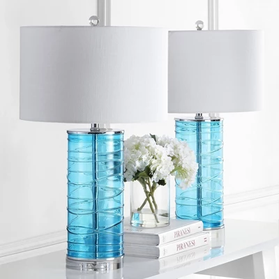 JONATHAN Y 27.5" LED Fused Glass Cylinder Table Lamps - Set of 2 4 JONATHAN Y 27.5" LED Fused Glass Cylinder Table Lamps - Set of 2 - Image 2