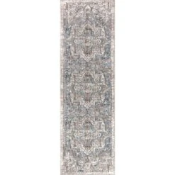 JONATHAN Y Izmir Vintage Medallion Gray & Turquoise Area Rug
