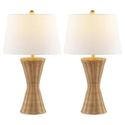 JONATHAN Y Laura 27" Coastal Designer Rattan Wicker Table Lamps, Set of 2