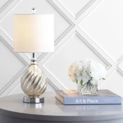 JONATHAN Y Lawrence 20.5" Glass and Metal Table Lamp in Silver with LED Bulb