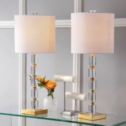 Jonathan Y Crystal Claire 28.5" Geometric Crystal Table Lamps (Set of 2)