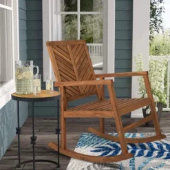 JONATHAN Y Ned Modern Chevron-Back Acacia Wood Patio Rocking Chair