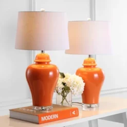 JONATHAN Y Winnie 27.25" Ceramic Urn Table Lamp Set of 2 with LED Bulbs
