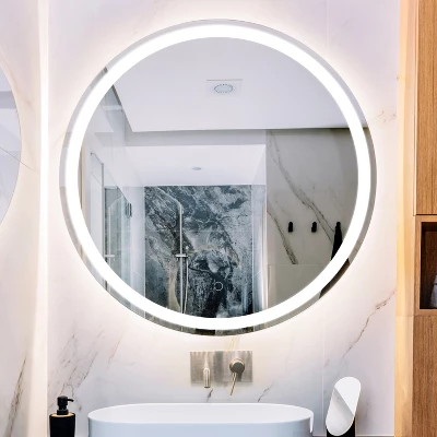 Dane 27" Round Frameless Anti-Fog Aluminum Front/Back-lit Tri-color LED Bathroom Vanity Mirror With Smart Touch Control - JONATHAN Y 6 Dane 27" Round Frameless Anti-Fog Aluminum Front/Back-lit Tri-color LED Bathroom Vanity Mirror With Smart Touch Control - JONATHAN Y - Image 4