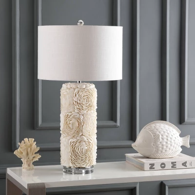 JONATHAN Y 28.5" Seashell Rosette Table Lamp with LED Bulb - White 4 JONATHAN Y 28.5" Seashell Rosette Table Lamp with LED Bulb - White - Image 2