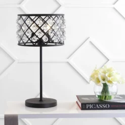 JONATHAN Y Gabrielle 22.5" Metal and Crystal Table Lamp with LED Bulb - Black