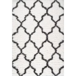 JONATHAN Y Marrakesh Shag Trellis Area Rug - Charcoal & Ivory