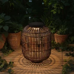 JONATHAN Y Nara Modern Faux Rattan LED Solar Lantern - Indoor/Outdoor -Jonathan Y Store GUEST 1333d708 74f9 4a08 b05d 005c7a26a4e8
