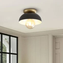 JONATHAN Y Paulina 8.5" Classic Industrial Iron LED Flush Mount -Jonathan Y Store GUEST 1a44972c d94f 4b09 9c3a 5d901d229e39