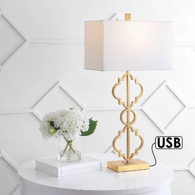 Jonathan Y Selina 32" Iron Ogee Trellis Modern USB Table Lamp in Gold 3 Jonathan Y Selina 32" Iron Ogee Trellis Modern USB Table Lamp in Gold