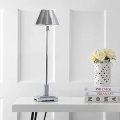 JONATHAN Y 26" Metal Roxy Shade Table Lamp - Silver Chrome (LED Included)