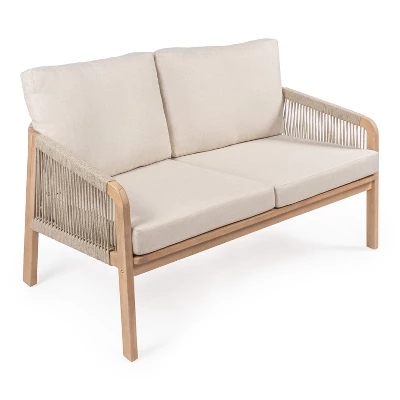 JONATHAN Y Arwen Modern Bohemian Roped Acacia Wood Outdoor Loveseat 11 JONATHAN Y Arwen Modern Bohemian Roped Acacia Wood Outdoor Loveseat - Image 9