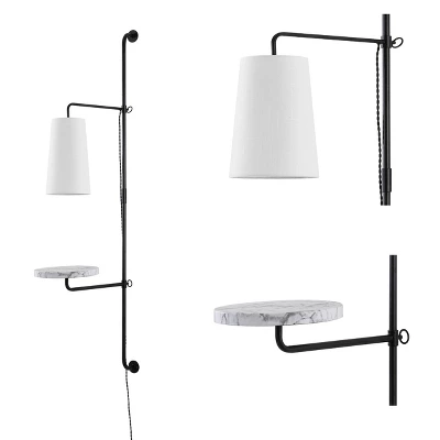 JONATHAN Y Andre 1-Light Black Iron Plug-In LED Sconce with White Marble Shelf 6 JONATHAN Y Andre 1-Light Black Iron Plug-In LED Sconce with White Marble Shelf - Image 4