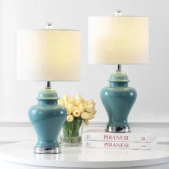 JONATHAN Y Qin 22-Inch LED Ceramic and Iron Classic Cottage Table Lamp