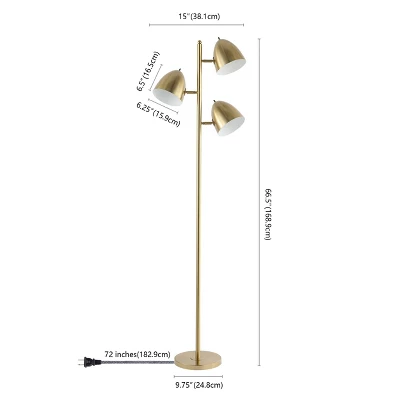 JONATHAN Y Billy 66.5" 3-Light Modern Contemporary Iron LED Floor Lamp - Brass Gold 4 JONATHAN Y Billy 66.5" 3-Light Modern Contemporary Iron LED Floor Lamp - Brass Gold - Image 2