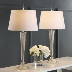 Jonathan Y Caterina 32-Inch Champagne Glass Table Lamp Set of 2 with LED Bulbs
