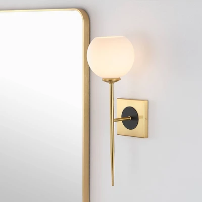 JONATHAN Y Sylvie 6" 1-Light Brass Gold & White Iron LED Wall Sconce 3 JONATHAN Y Sylvie 6" 1-Light Brass Gold & White Iron LED Wall Sconce