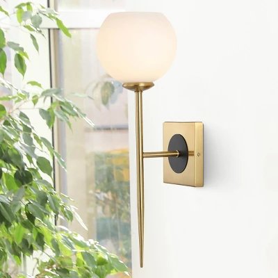 JONATHAN Y Sylvie 6" 1-Light Brass Gold & White Iron LED Wall Sconce 5 JONATHAN Y Sylvie 6" 1-Light Brass Gold & White Iron LED Wall Sconce - Image 3