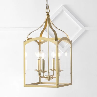 JONATHAN Y Ruth 11" Classic Metal and Glass Lantern Pendant in Antique Gold 3 JONATHAN Y Ruth 11" Classic Metal and Glass Lantern Pendant in Antique Gold