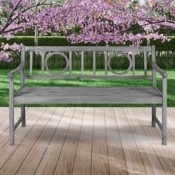 JONATHAN Y Apollo 3-Seat Circle-Back Acacia Wood Outdoor Garden Bench