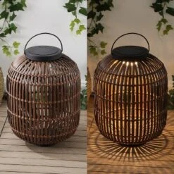 JONATHAN Y Nara Modern Faux Rattan LED Solar Lantern - Indoor/Outdoor -Jonathan Y Store GUEST 3083d69b d005 44ba a3c6 626a543e9841