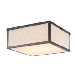 14.13" 2-Light Grant Minimalist Industrial Square Linen Iron LED Flush Mount Bronze/Beige - JONATHAN Y: UL Listed, Hardwired, Modern Decor -Jonathan Y Store GUEST 312f960c 4f4e 453c 936c 9357890450af
