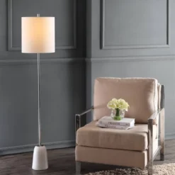 JONATHAN Y Lincoln 62.5" Marble and Metal Floor Lamp with Linen Shade