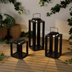 JONATHAN Y Leland Modern Industrial Integrated LED Solar Powered Lanterns, Set of 3
