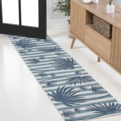 JONATHAN Y Veronica Classic Beach Stripe And Palm Leaf Indoor/Outdoor Area Rug -Jonathan Y Store GUEST 361185c4 d51d 4f0d 87ab ba9737afa22d