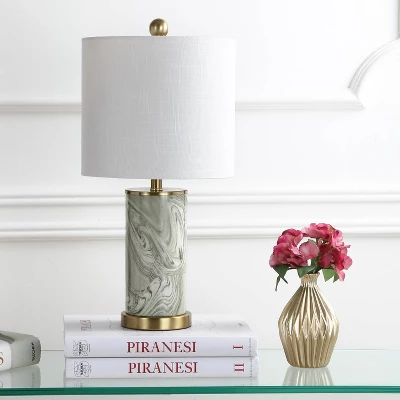 20.5" Ceramic Swirl Table Lamp (Includes LED Light Bulb) Green - JONATHAN Y: Brass Pedestal, Linen Shade, No Assembly Required 4 20.5" Ceramic Swirl Table Lamp (Includes LED Light Bulb) Green - JONATHAN Y: Brass Pedestal, Linen Shade, No Assembly Required - Image 2