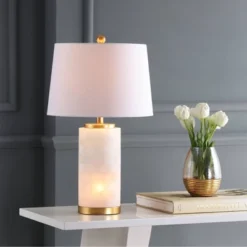 25.5" Alabaster Eliza Table Lamp (Includes LED Light Bulb) White - JONATHAN Y