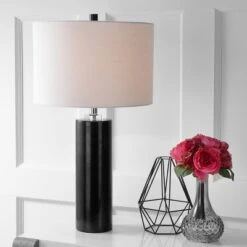 JONATHAN Y Brooks 27" Marble and Crystal Table Lamp - Black with LED Bulb