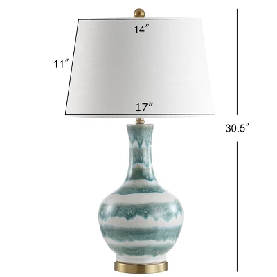 JONATHAN Y Tucker 30.5" Striped Ceramic & Metal LED Table Lamp - Green 5 JONATHAN Y Tucker 30.5" Striped Ceramic & Metal LED Table Lamp - Green - Image 3