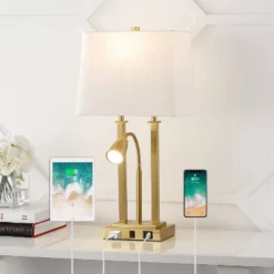 JONATHAN Y Blaire 23.75" 2-Light Metal Table Lamp with USB Charging Port