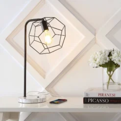 JONATHAN Y Penta 23.5" Industrial Iron LED Task Lamp with USB Charging Port