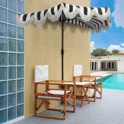 JONATHAN Y Beverly 9' Designer Scalloped Fringe Half Market Patio Umbrella