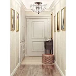 Jonathan Y 12" LED Metal/Acrylic Crystal Flower Semi Flush Mount - Black/Clear