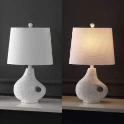 24" Charlotte Minimalist Designer Iron/Resin Oval Shade Table Lamp (Includes LED Light Bulb) White Terrazzo - JONATHAN Y -Jonathan Y Store GUEST 464536f5 8c92 4c12 bf10 e1005f736bce