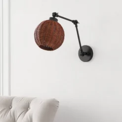 JONATHAN Y Lyla 22" Mid-Century Rattan Globe Swing Arm LED Wall Sconce -Jonathan Y Store GUEST 46516abb c685 49b3 9fd2 3e63bdea61af