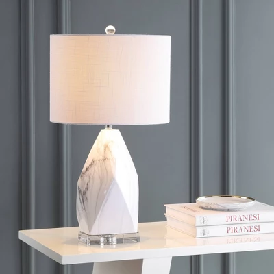 JONATHAN Y Oslo 25.5" Faceted Marble/Ceramic Table Lamp with Crystal Base 3 JONATHAN Y Oslo 25.5" Faceted Marble/Ceramic Table Lamp with Crystal Base