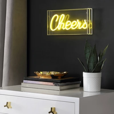 11.8" Cheers Contemporary Glam Acrylic Box Pendant: USB Powered, Wall Mountable - JONATHAN Y 4 11.8" Cheers Contemporary Glam Acrylic Box Pendant: USB Powered, Wall Mountable - JONATHAN Y - Image 2