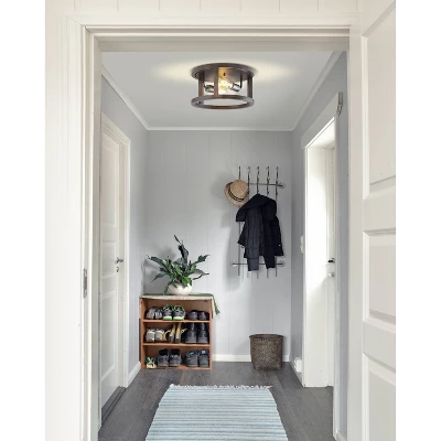 JONATHAN Y 12.75" Rustic Industrial LED Flush Mount Ceiling Light - Brown 5 JONATHAN Y 12.75" Rustic Industrial LED Flush Mount Ceiling Light - Brown - Image 3