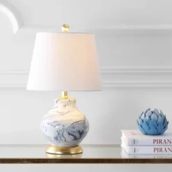 JONATHAN Y Holly 20.5" Ceramic Marbleized Table Lamp - Blue & White