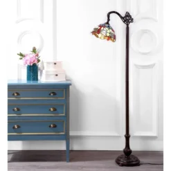 JONATHAN Y 60" Dragonfly Tiffany Style Arched Floor Lamp with LED Bulb