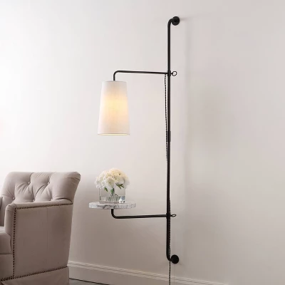 JONATHAN Y Andre 1-Light Black Iron Plug-In LED Sconce with White Marble Shelf 8 JONATHAN Y Andre 1-Light Black Iron Plug-In LED Sconce with White Marble Shelf - Image 6