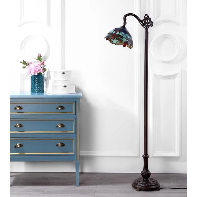 JONATHAN Y 60" Dragonfly Tiffany Style Arched Floor Lamp with LED Bulb 4 JONATHAN Y 60" Dragonfly Tiffany Style Arched Floor Lamp with LED Bulb - Image 2