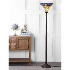 JONATHAN Y 70" Peacock Tiffany Torchiere Floor Lamp with LED Bulb