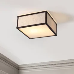 14.13" 2-Light Grant Minimalist Industrial Square Linen Iron LED Flush Mount Bronze/Beige - JONATHAN Y: UL Listed, Hardwired, Modern Decor -Jonathan Y Store GUEST 505a8bd3 0d70 42c6 89e0 f3d56bf3f3fb