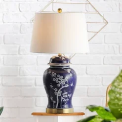 JONATHAN Y 29.5" Gracie Blue and White Ceramic Ginger Jar Table Lamp with LED Bulb -Jonathan Y Store GUEST 51de737d 600e 4ba9 9969 9d085ee74fd8